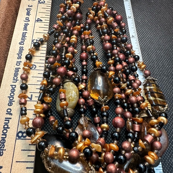 Chicos multi beaded bib, choker necklace, and brown, black brass colors - Picture 11 of 12